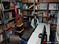 Bitchy teen shoplifter caught and fucked by a security guard