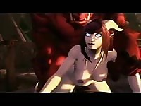 Red creature shags a hottie with horns on her head
