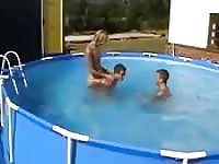 Threesome pool sex