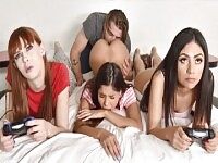 Kinky brother joins his gamer sister and her friends