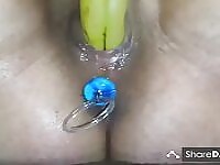 Amateur beads milf squirting fucking a banana with