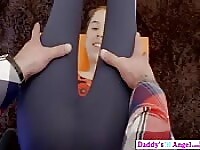 Petite princess shows daddy yoga poses